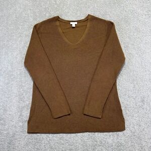 J. Jill Sweater Women S Tall Brown Tan Ribbed Knit V-Neck Cotton Blend Preppy